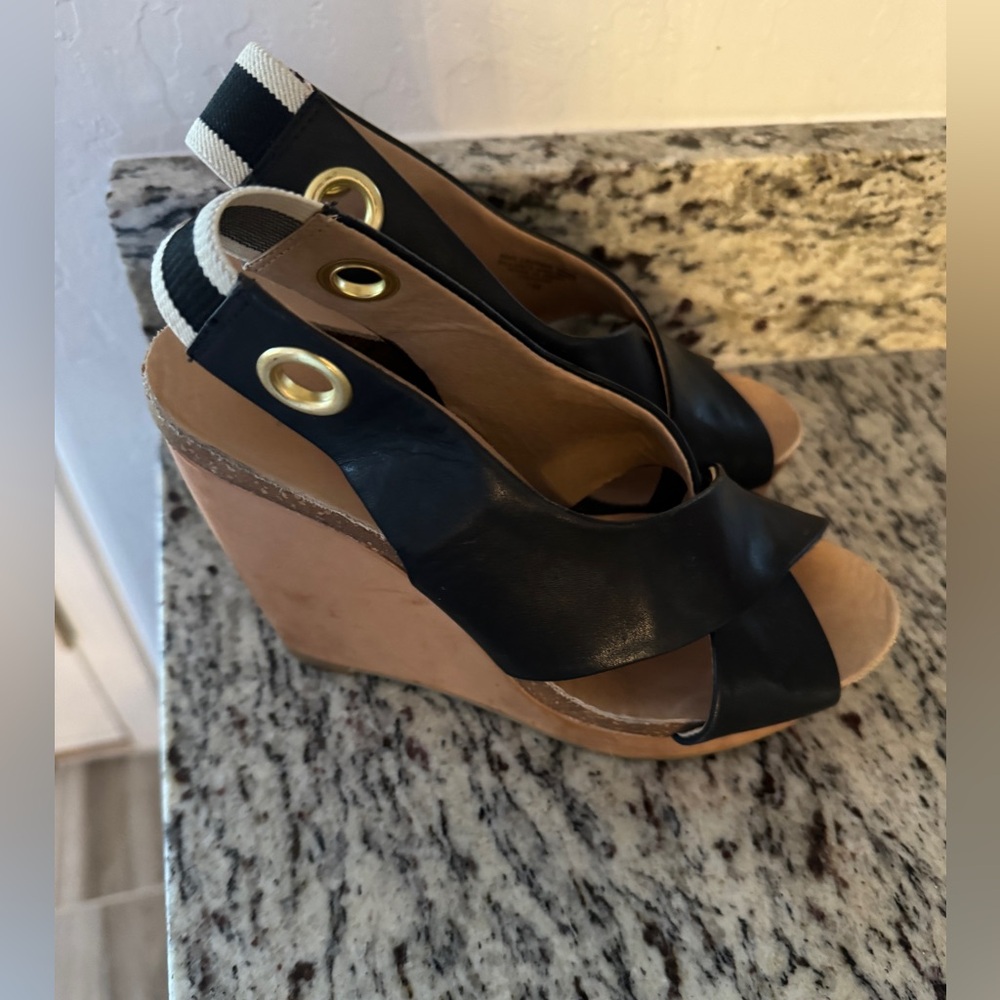 Splendid Black Slingback Platform Wedge Sandals Size l